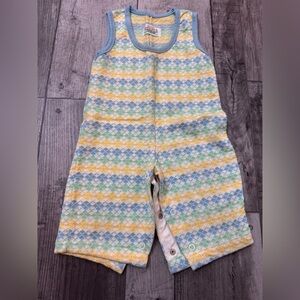 Vintage Health-Tex Romper One Piece Yellow Blue Checkered Overalls 9 Months